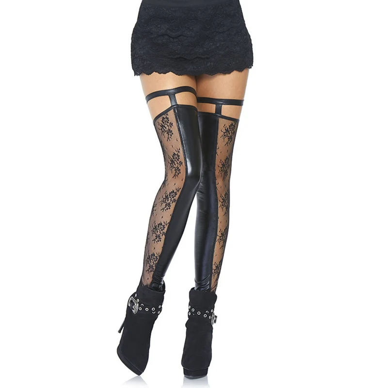 Kant En Leder Look Panty Zonder Voeten