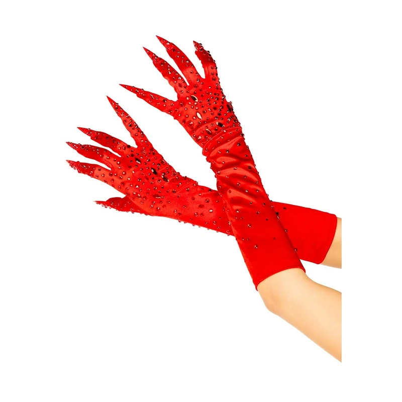 Diva Duivel Handschoenen Met Steentjes Rood