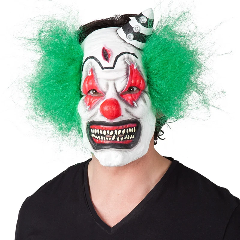 Latex Gezichtsmasker Horror Clown Met Groen Haar