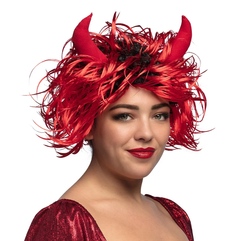 Pruik Curly Devil Met Hoorntjes