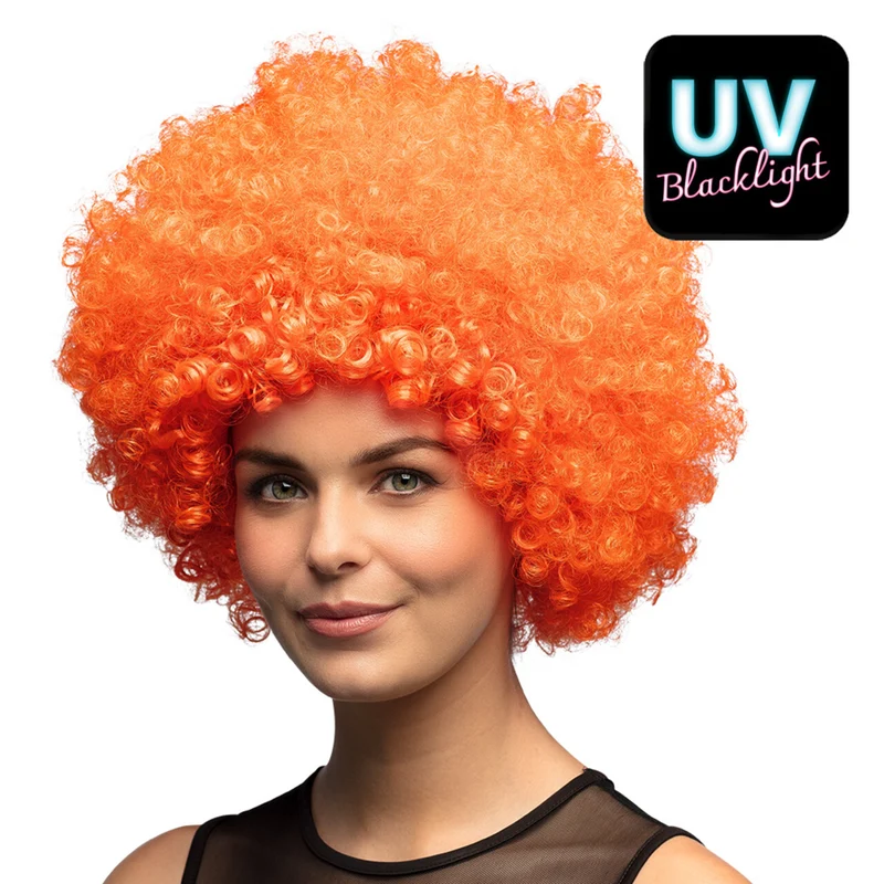 Krullen Pruik Groove Oranje Uv
