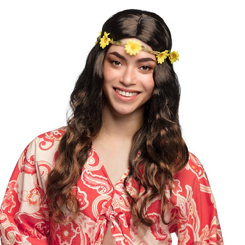 Pruik Joy Zwart / Bruin Met Hoofdband