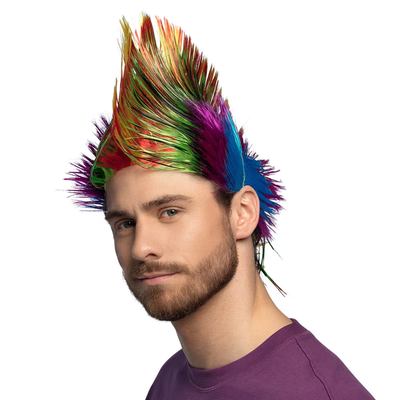 Pruik Rainbow Spiky Mike