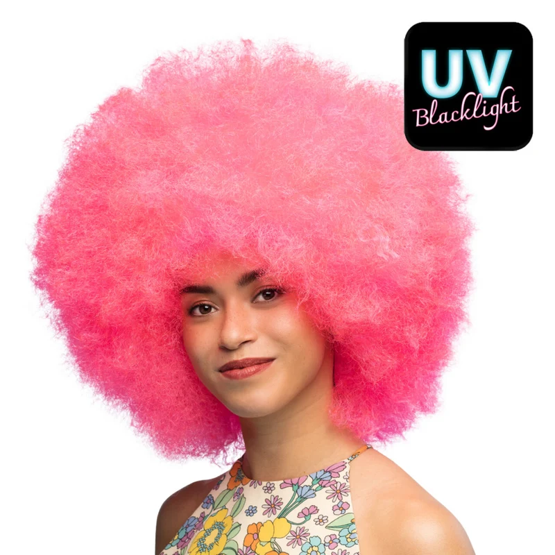 Candy! Neon Roze Pruik (Uv Blacklight)
