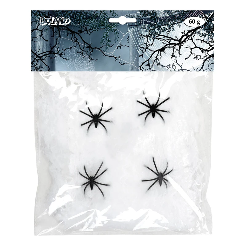 Spinnenweb Met 4 Spinnen 60 Gram Wit