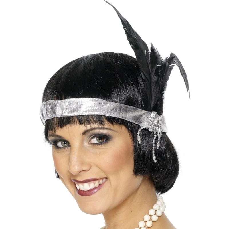 Satijnen Flapper Hoofdband Zilver Vrouw