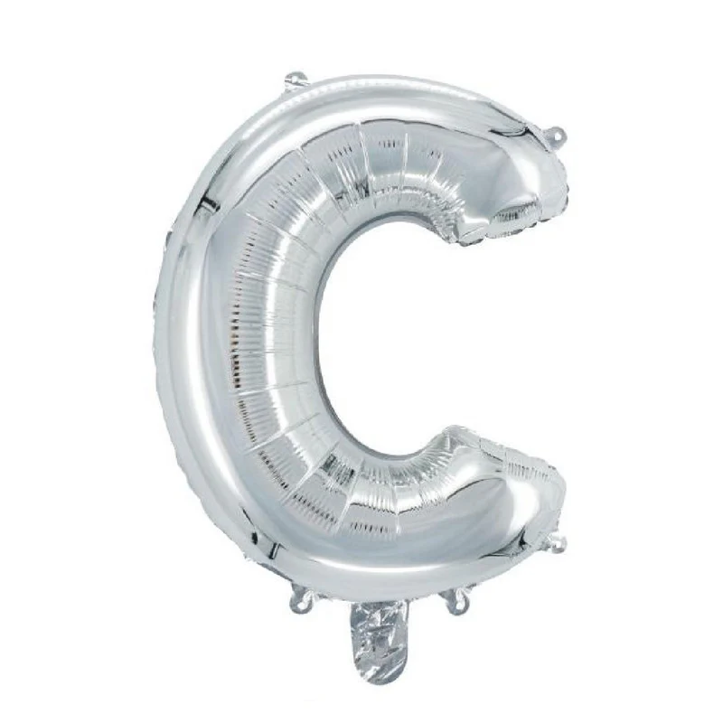 Letterballon zilverkleurig - 32 cm - C