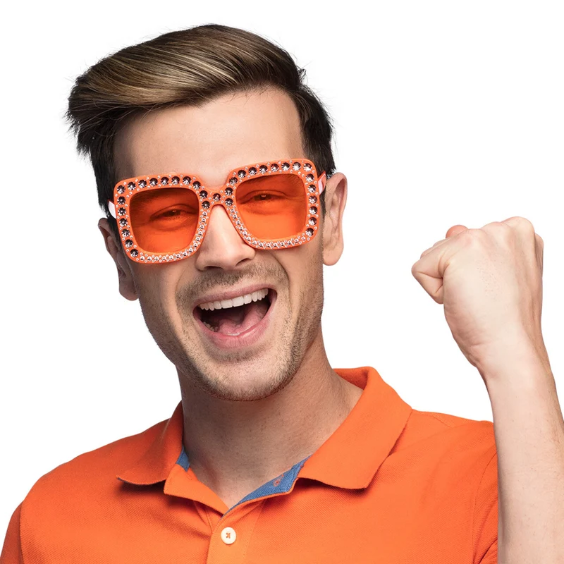 Grote Partybril Bling Bling Oranje Met Strass