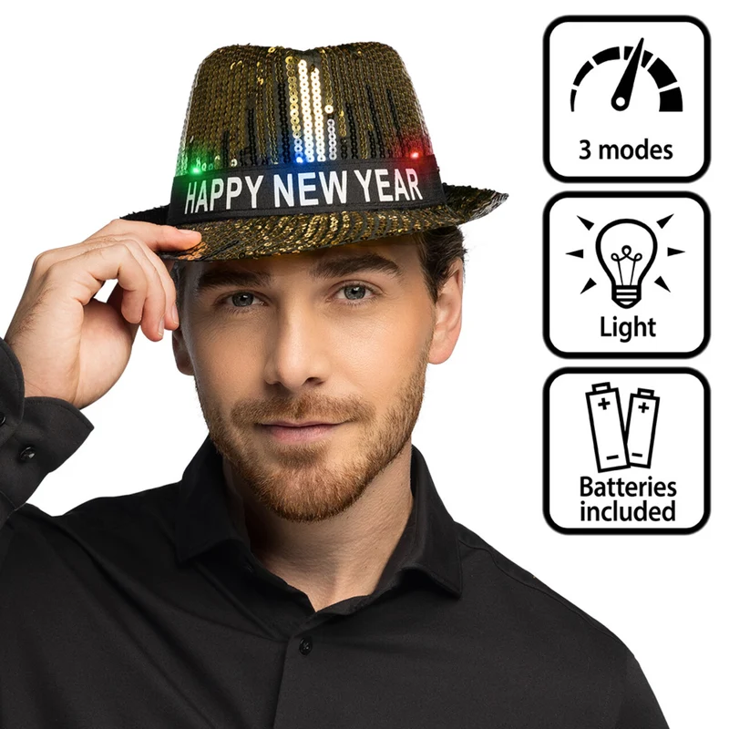 Gouden Happy New Year Hoed Met Licht