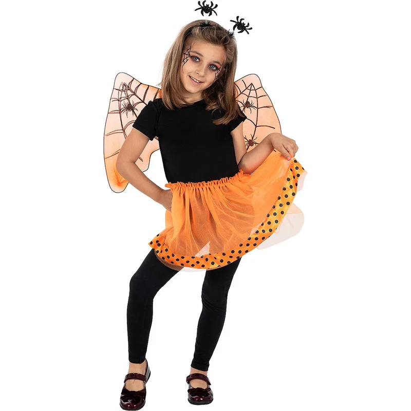 Oranje Halloween Spidergirl Set