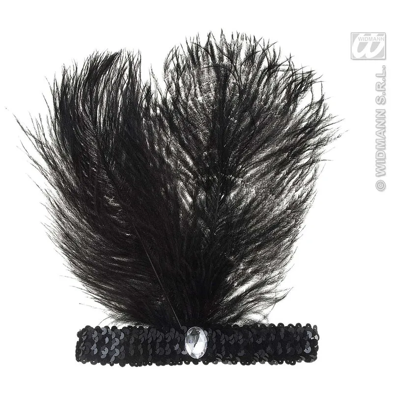 Hoofdband Zwart Met Marabou En Edelsteen