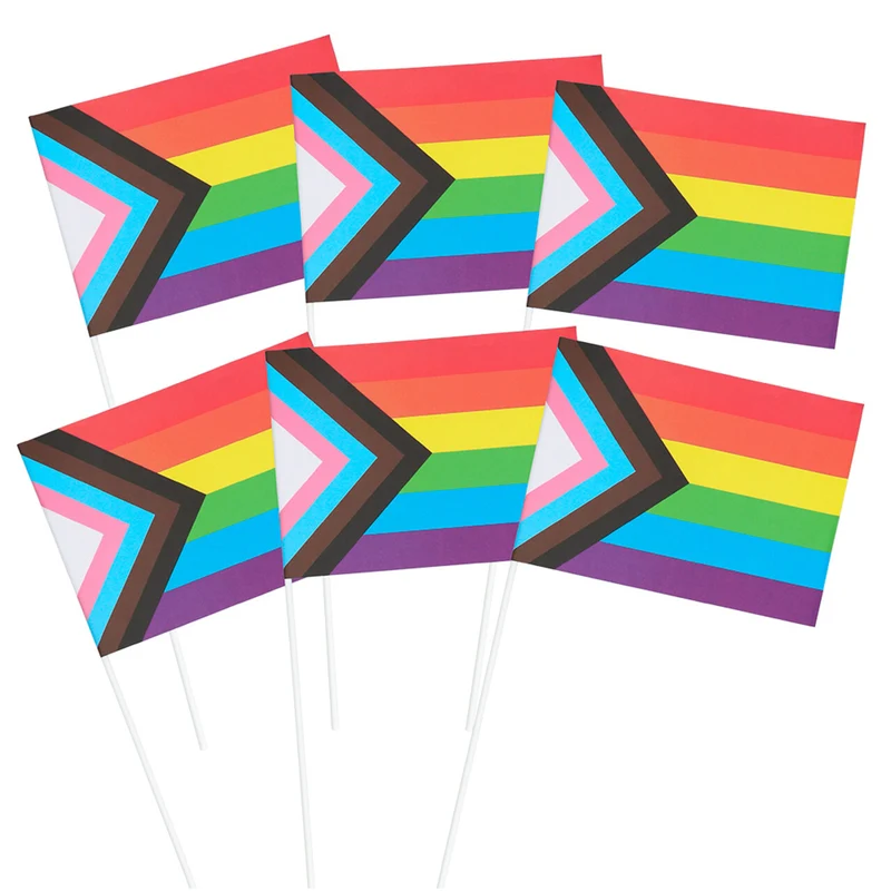 Set 6 Papieren Zwaaivlaggen Rainbow Progress
