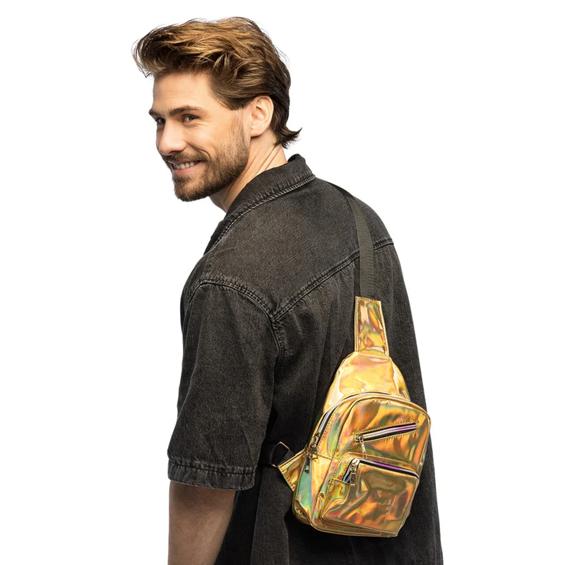 Crossbody Tas Metallic Deluxe Goud Met Meerdere Vakken