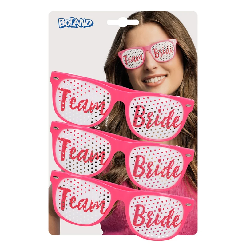 Set 3 Partybrillen Pink Team Bride