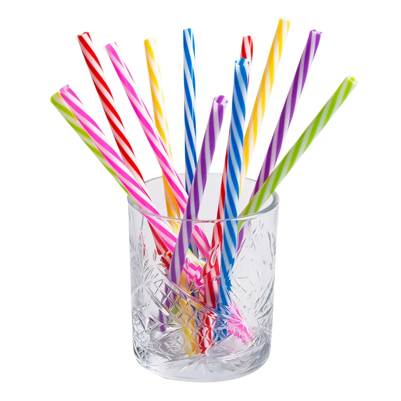Set 12 Stuks Herbruikbare Plastic Feest Rietjes Met Borsteltje