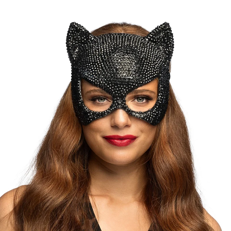 Elegant Katten Halfmasker Met Strass