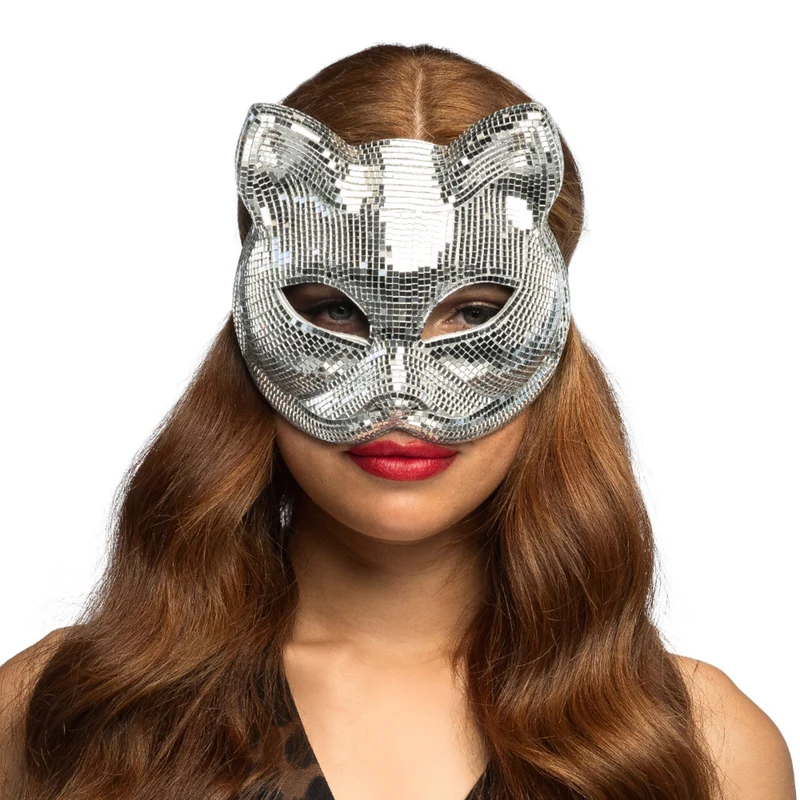 Disco Katten Halfmasker Zilver