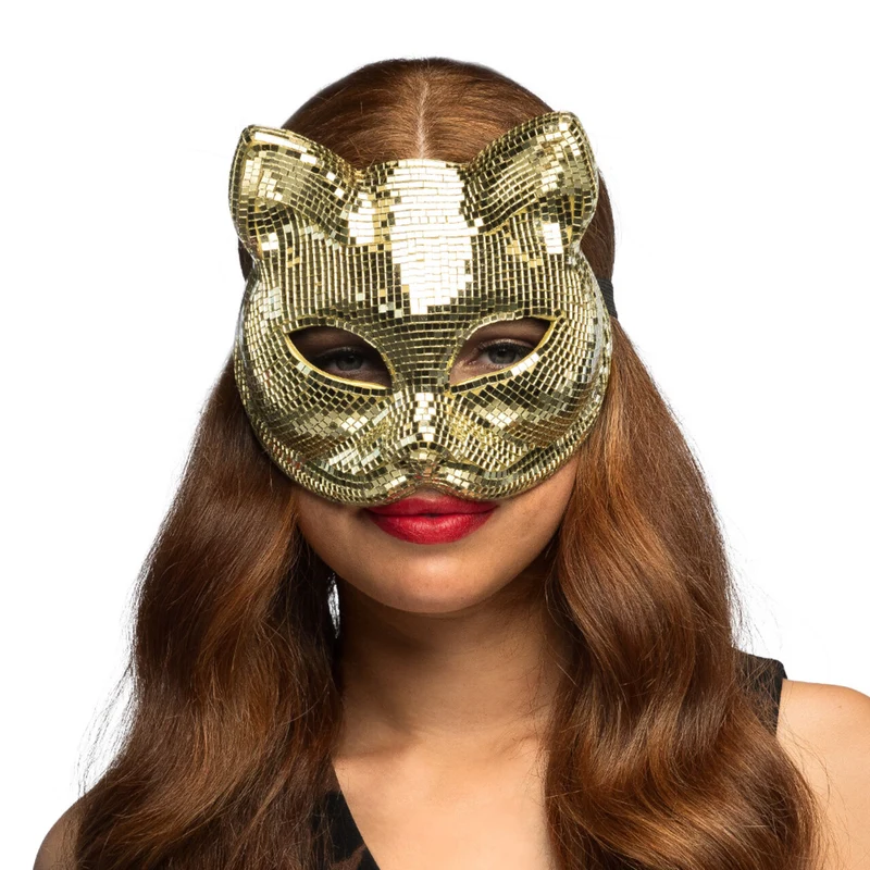 Halfmasker Disco Kat Goud Game Play