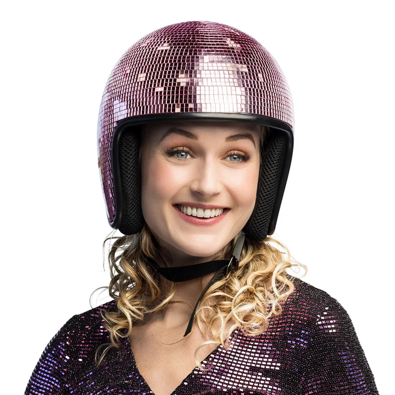 Helm Disco Pailletten Roze