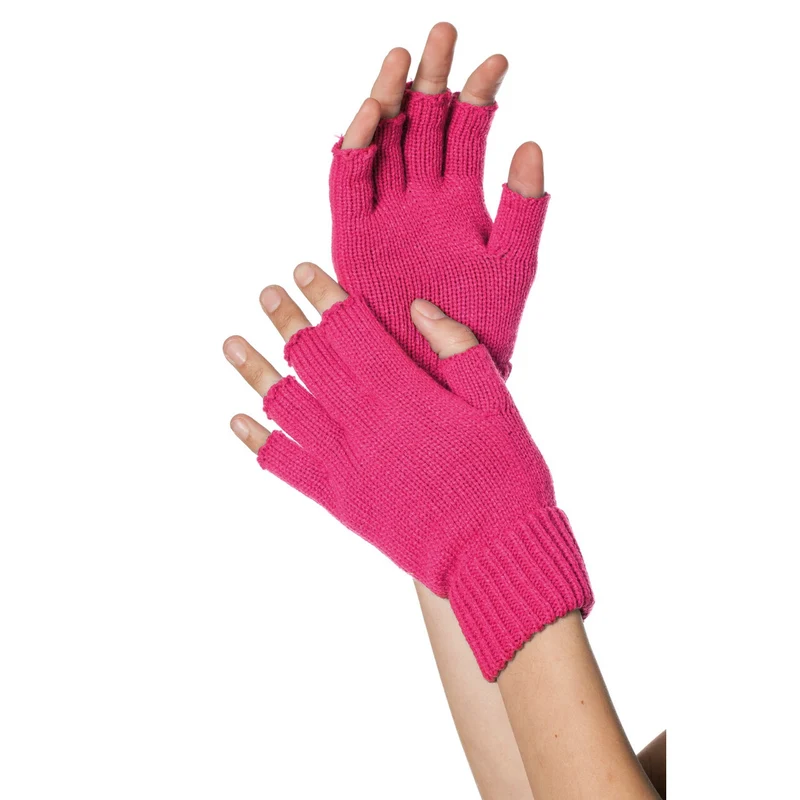 Gebreide Vingerloze Handschoenen Neon Roze