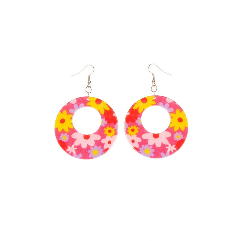 Oorbellen Hippie Rond / Bloem Roze