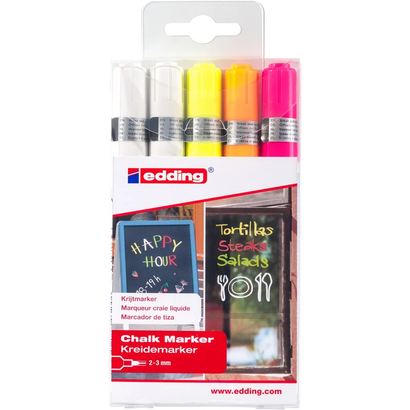 edding 4095 chalk marker set - 3x neon + 2x wit