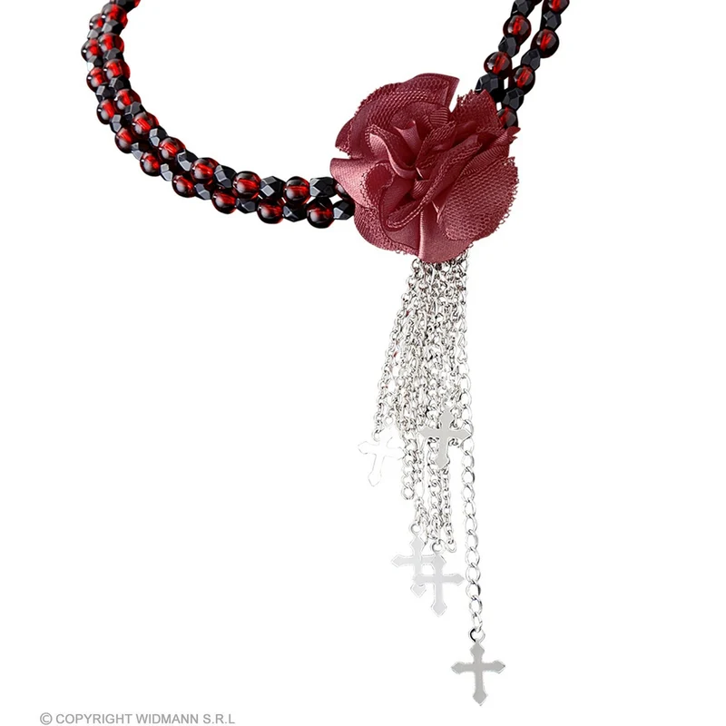 Religieuze Choker Met Roos En Kruisjes Rood