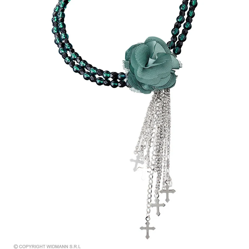 Religieuze Choker Met Roos En Kruisjes Groen