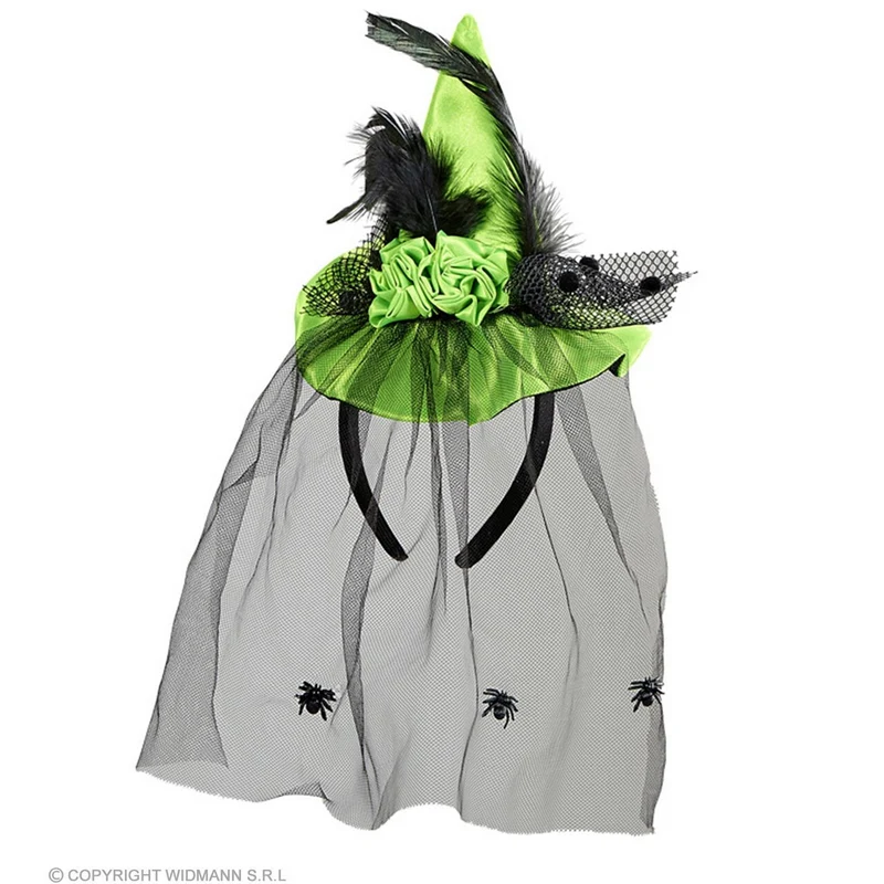 Groene Mini Heksenhoed Met Sluier