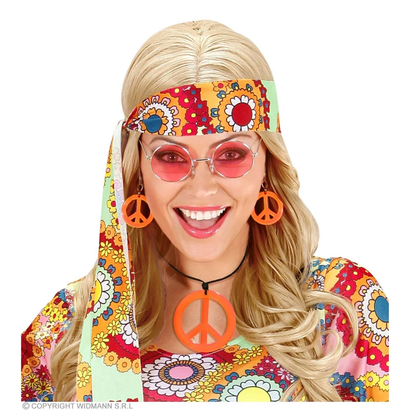Hippie Set Peace Ketting En Oorbellen Neon Oranje