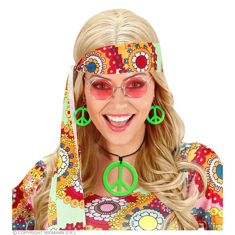 Hippie Set Peace Ketting En Oorbellen Neon Groen