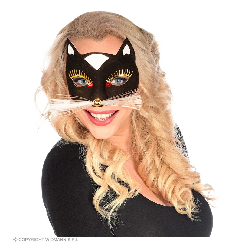 Oogmasker Kat Met Snorharen, Zwart