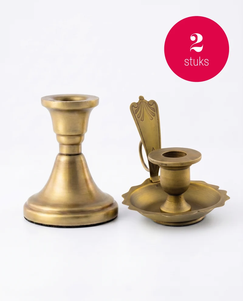 vtwonen - Kandelaars - Metaal - Goud - 7.5 en 17 cm - Set van 2