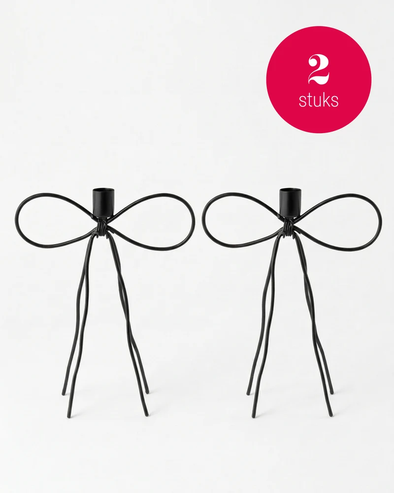 vtwonen - Kandelaars Bow - Metaal - Zwart - 25 cm - Set van 2