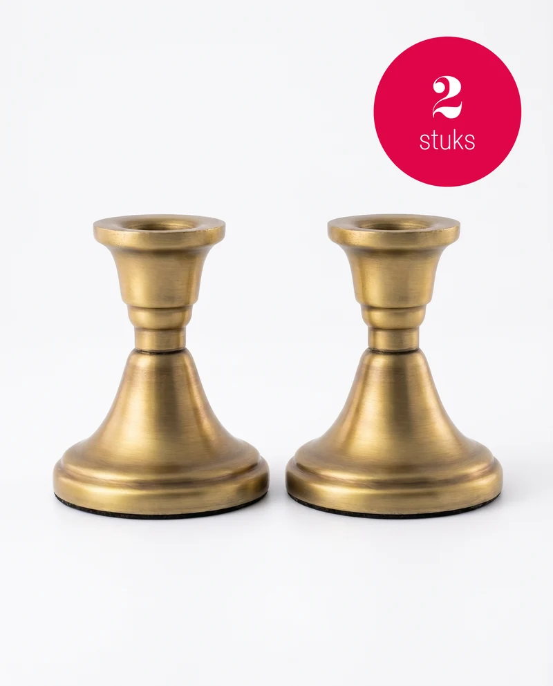 vtwonen - Kandelaars - Metaal - Goud - 7.5 x 9 cm - Set van 2