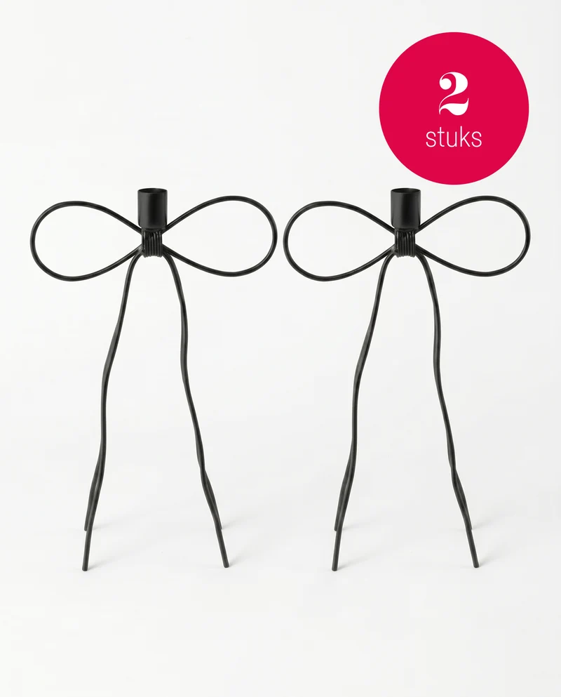 vtwonen - Kandelaars Bow - Metaal - Zwart - 30 cm - Set van 2
