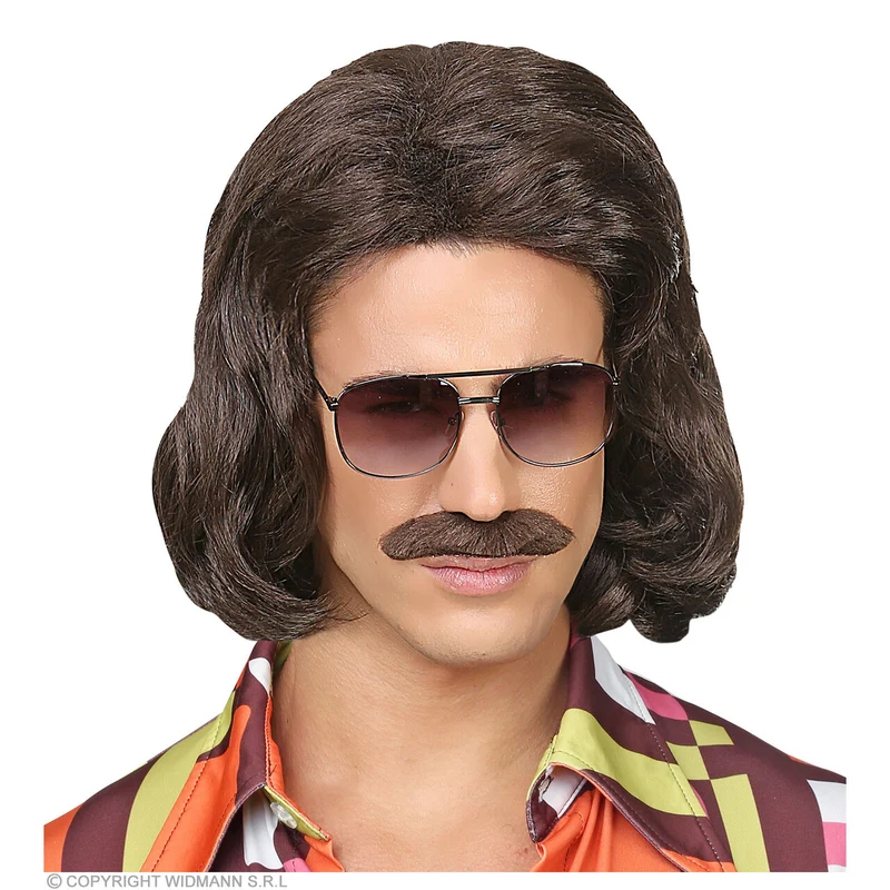 Foute 70s Dandy Pruik En Snor Bruin