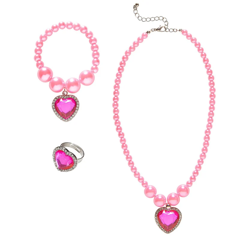 Prinses Ketting Armband Ring Strass Hart Roze