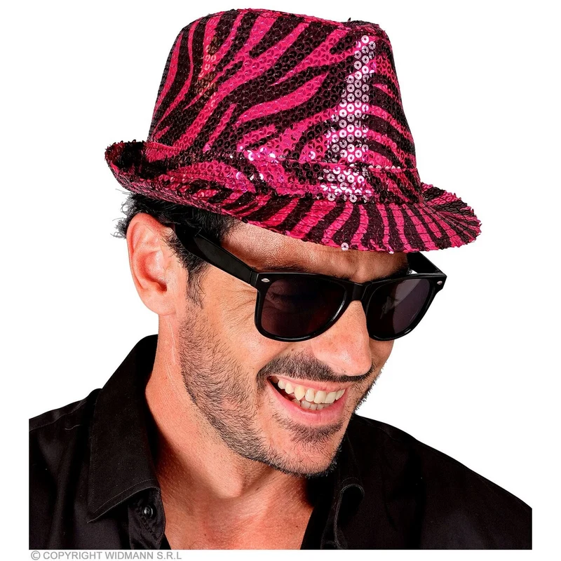 Pailletten Gangster Hoed Roze Tijger