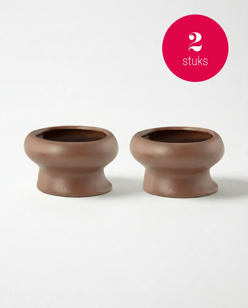vtwonen - Waxinelichthouders Organic - Keramiek - Karamel - 9 x 5.5 cm - Set van 2