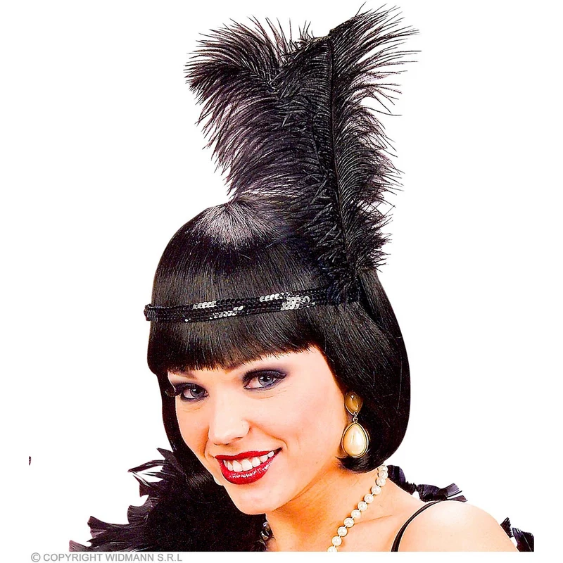Roaring Twenties Pailletten Hoofdband Met 2 Veren, Zwart