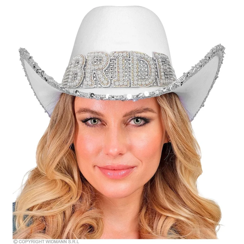 Cowboyhoed Wit Bride Met Pailletten