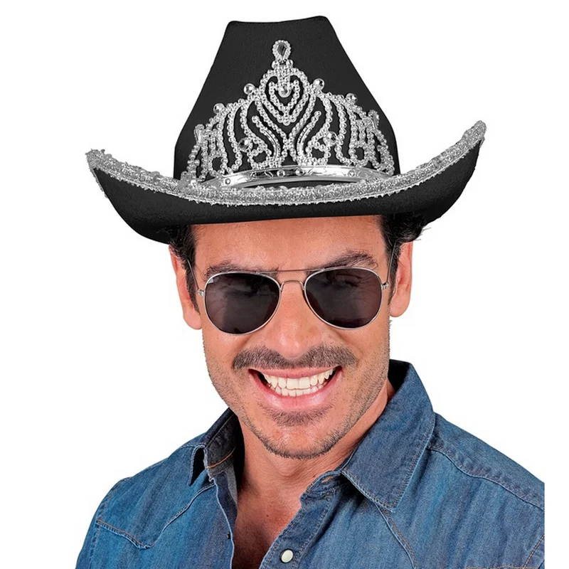 Glam Cowboy Hoed Zwart Met Zilver
