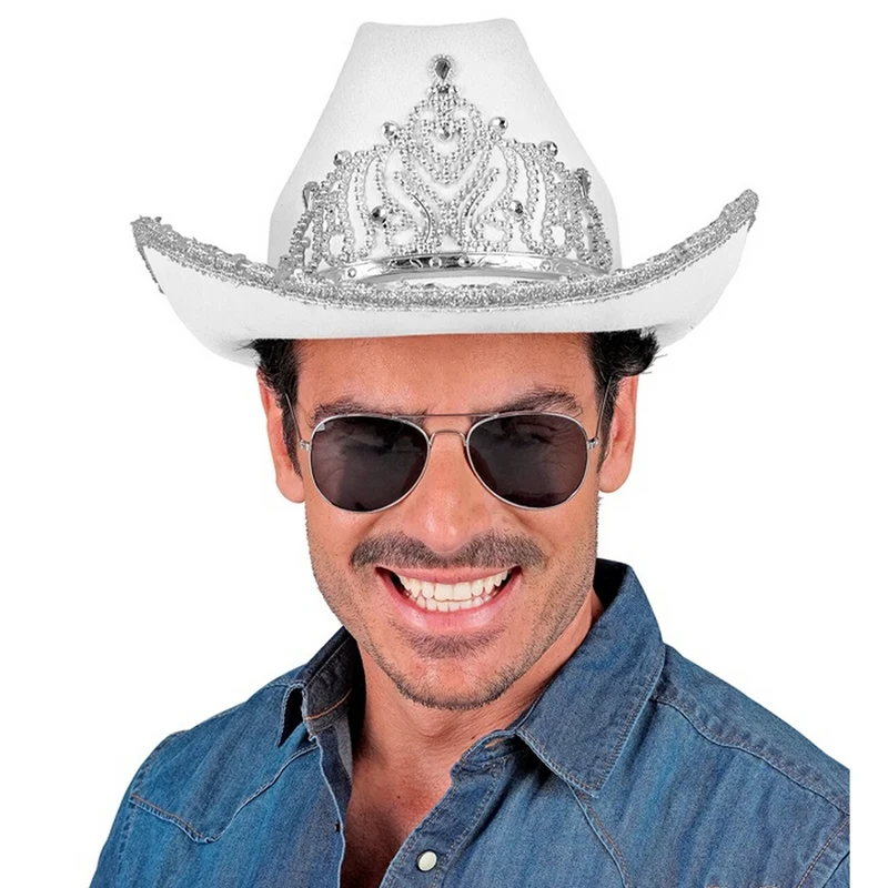 Glam Cowboy Hoed Wit Met Zilver