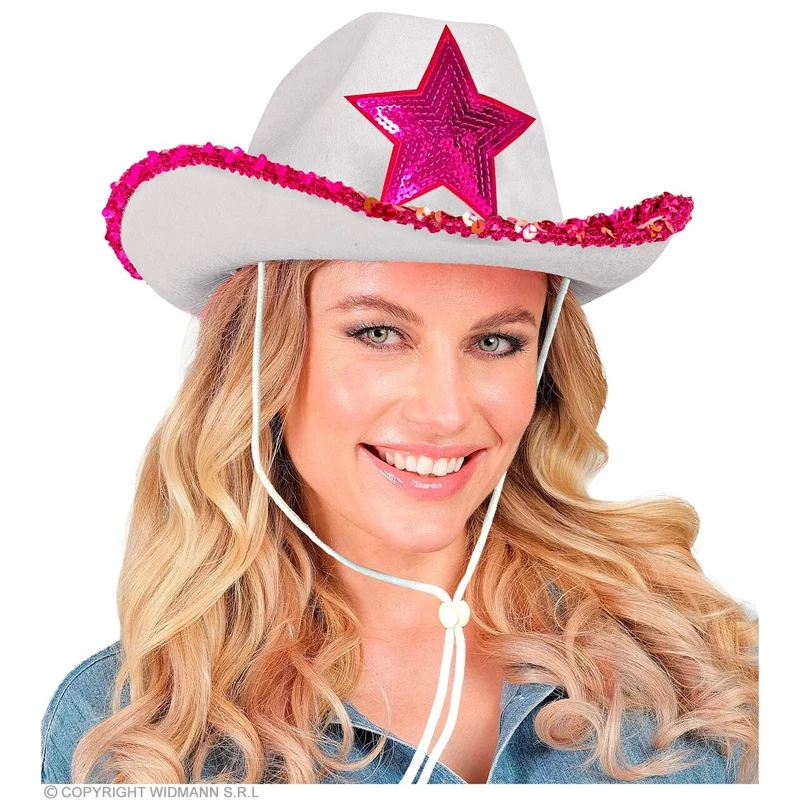 Cowboyhoed Wit Party Girl Met Roze Pailletten Ster
