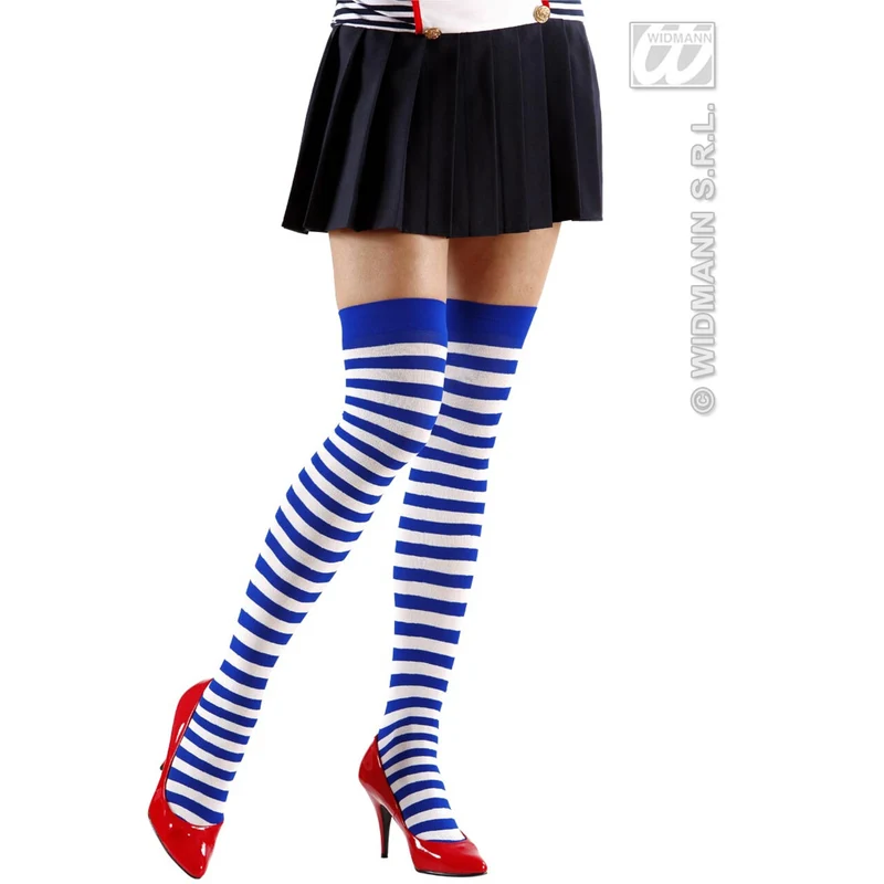 Kniekousen Wit / Blauw Gestreept