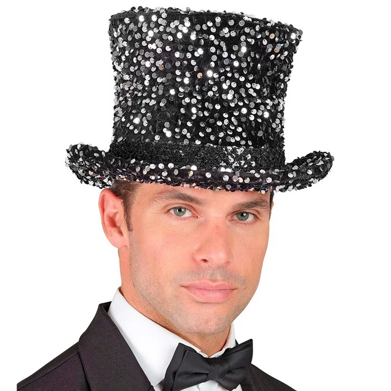 Hoge Hoed Midnight Pailletten Glam Zilver