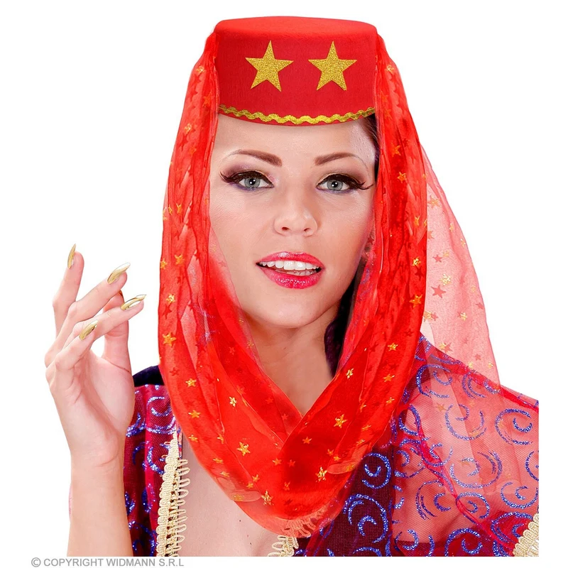 Harem Hoed Met Sluier Yasmine, Rood
