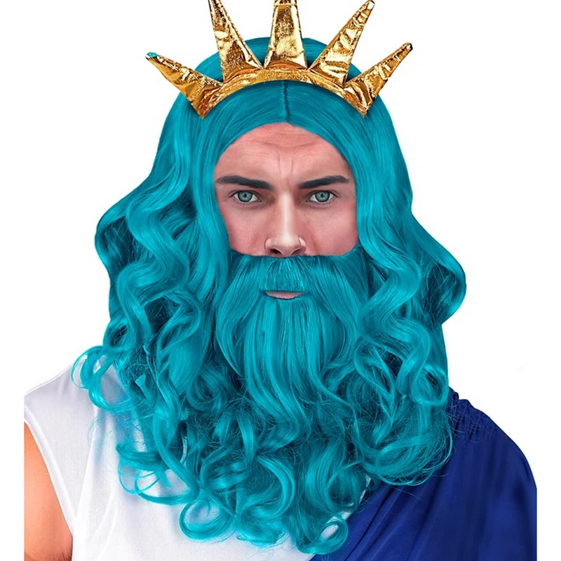Blauwe Pruik Zee Koning Poseidon Neptunes