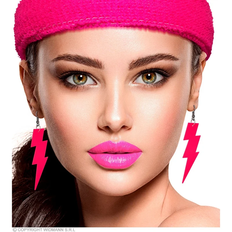 80s Oorbellen Bliksem Neon Roze